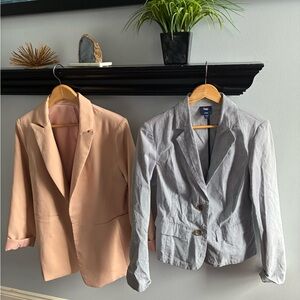 Lot of 2 women’s blazers- GAP Striped Blazer in Navy and White, and tan blazer
